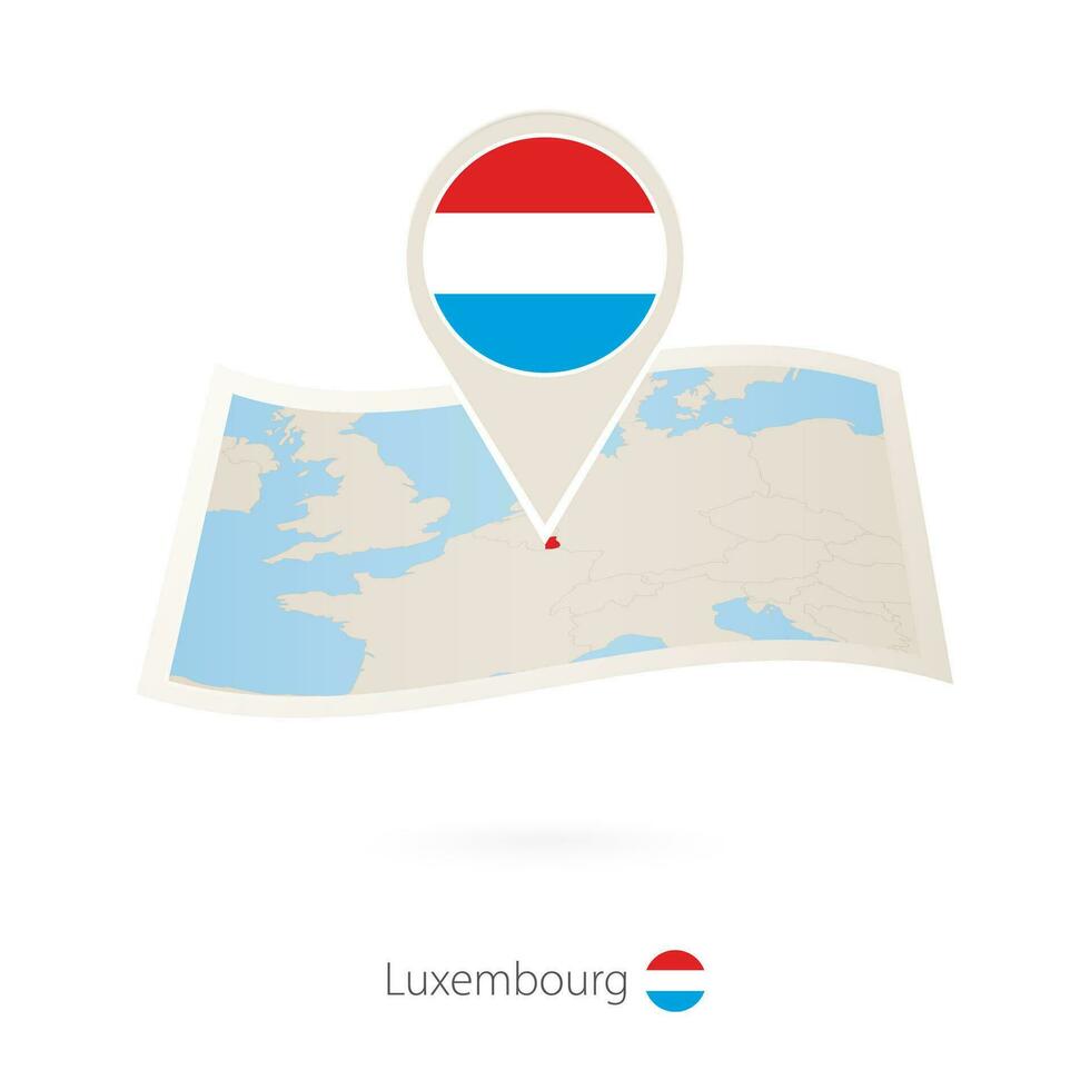 Folded paper map of Luxembourg with flag pin of Luxembourg. vector