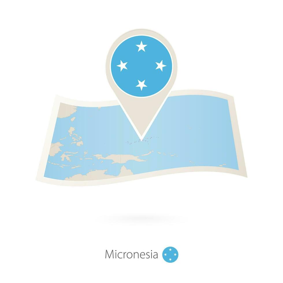 Folded paper map of Micronesia with flag pin of Micronesia. vector