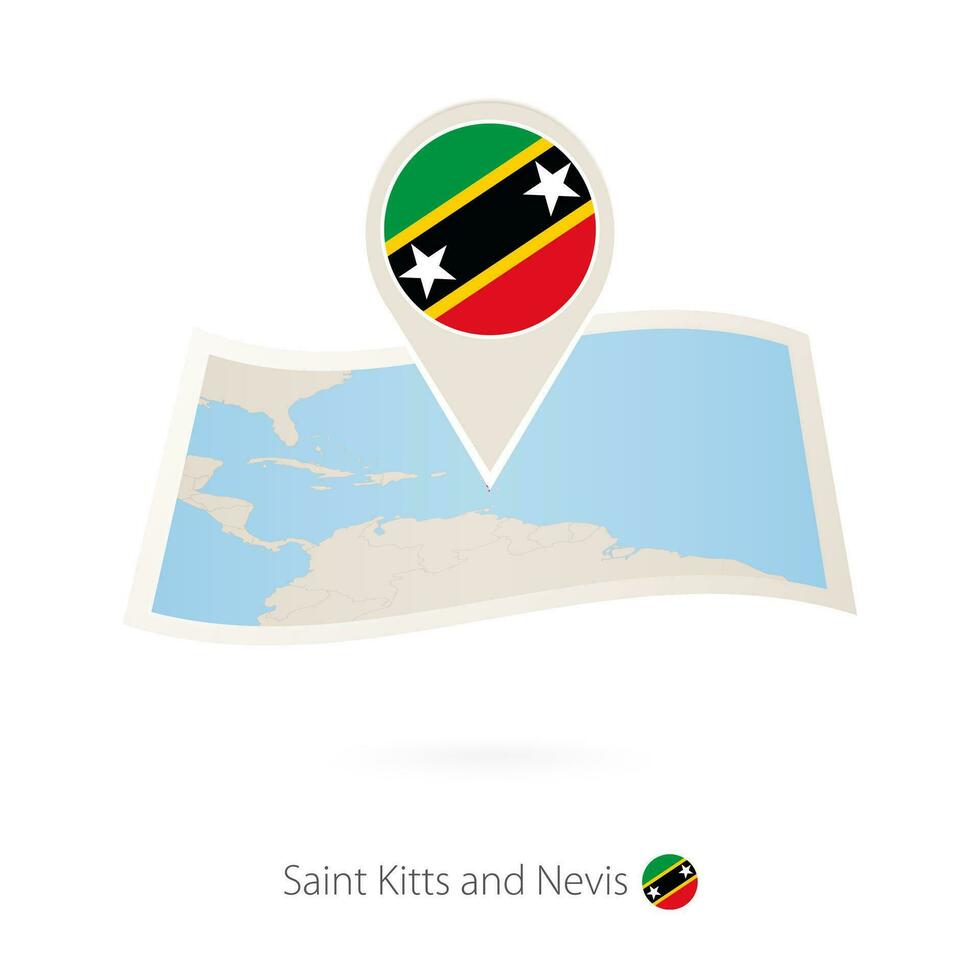 doblada papel mapa de Santo kitts y nevis con bandera alfiler de Santo kitts y nevis. vector