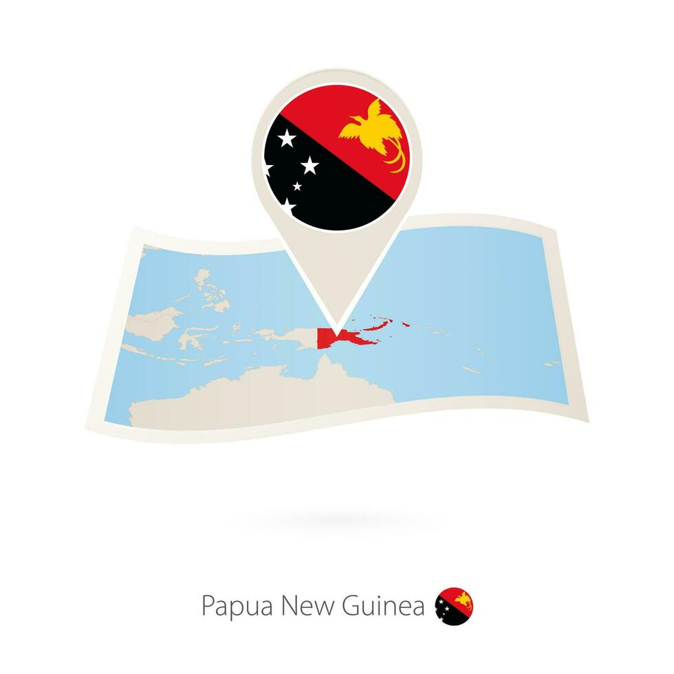 Folded paper map of Papua New Guinea with flag pin of Papua New Guinea. vector