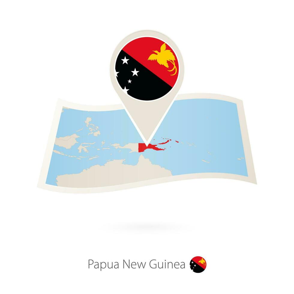 doblada papel mapa de Papuasia nuevo Guinea con bandera alfiler de Papuasia nuevo Guinea. vector