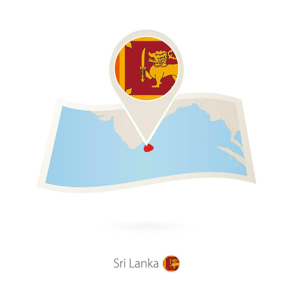 doblada papel mapa de sri lanka con bandera alfiler de sri lanka. vector