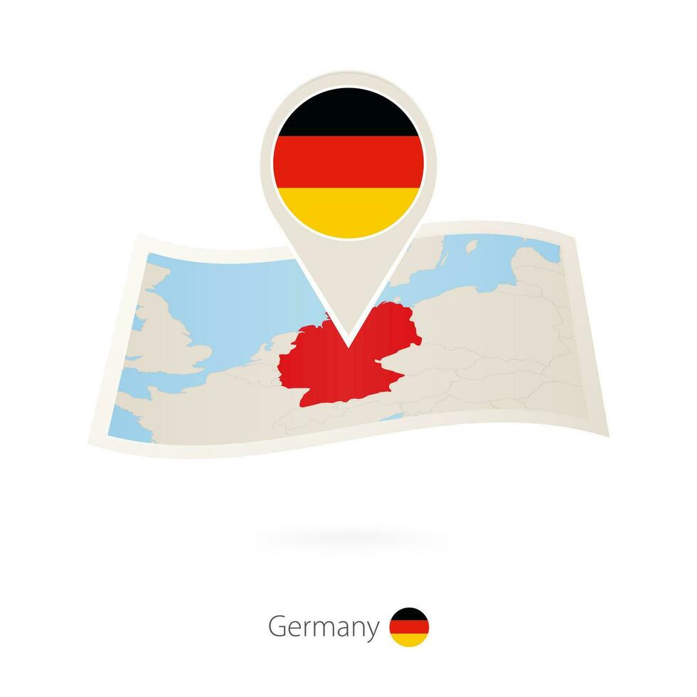 Folded paper map of Germany with flag pin of Germany. vector