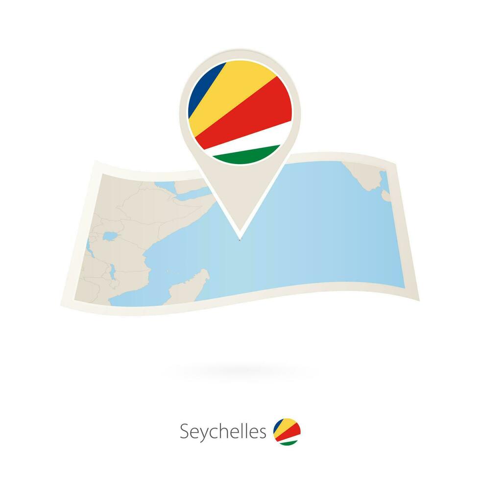 Folded paper map of Seychelles with flag pin of Seychelles vector