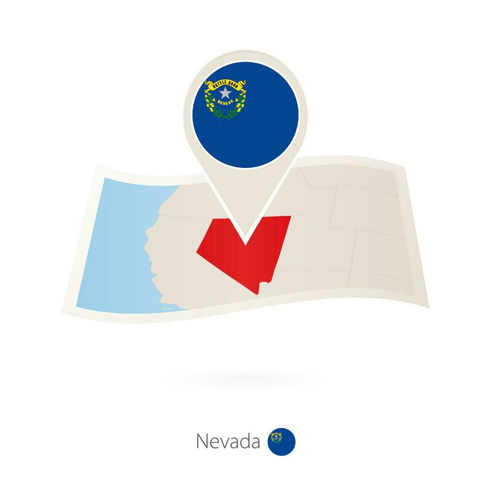 doblada papel mapa de Nevada nos estado con bandera alfiler de Nevada. vector