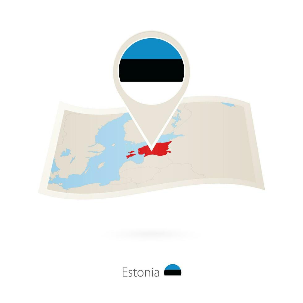 Folded paper map of Estonia with flag pin of Estonia. vector