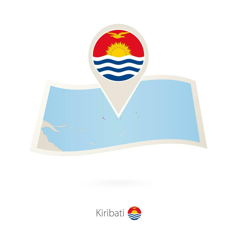 doblada papel mapa de Kiribati con bandera alfiler de kiribati vector