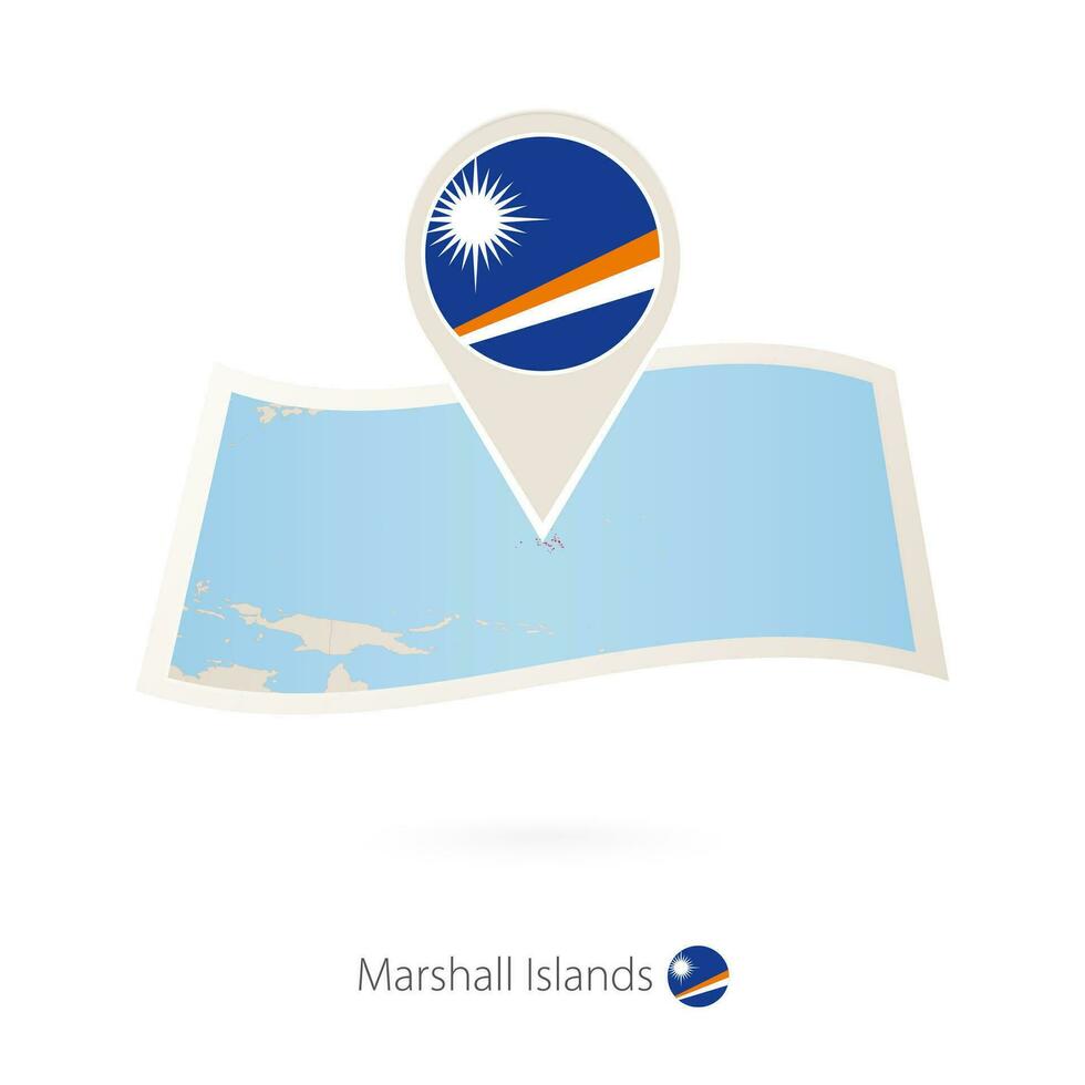 doblada papel mapa de Marshall islas con bandera alfiler de Marshall islas vector