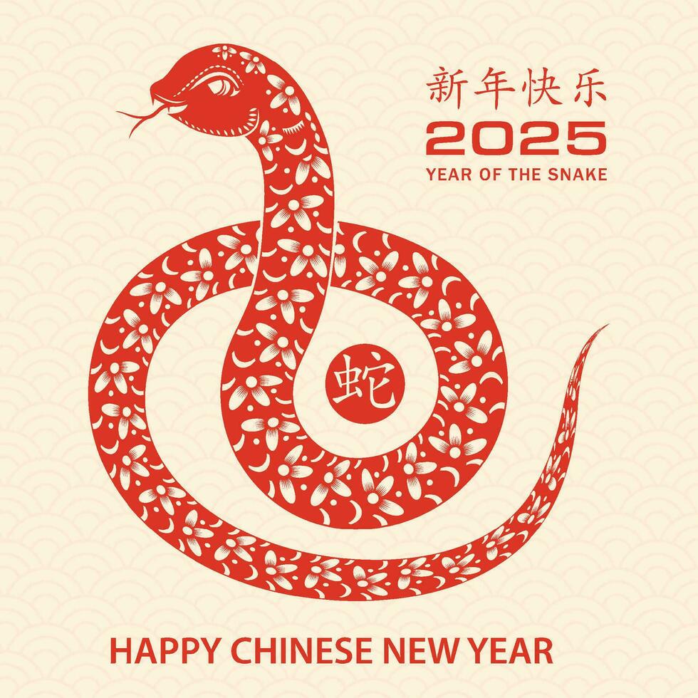 Happy Chinese new year 2025 Zodiac sign, year of the Snake vector