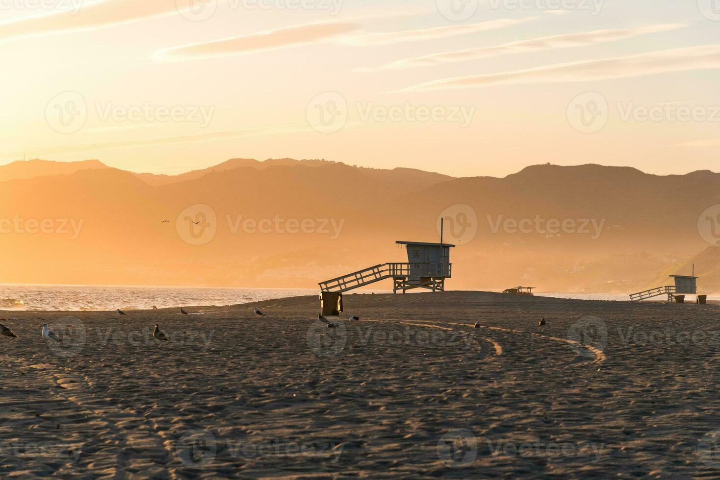 Lifeguard Hut on Santa Monica Beach California photo