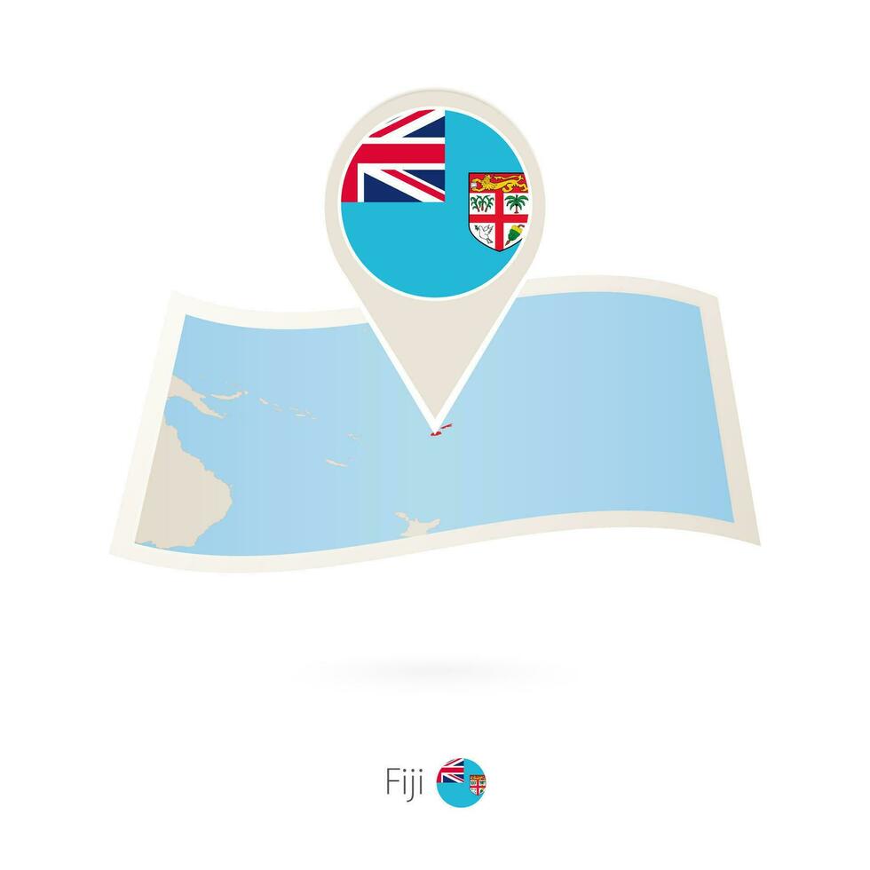 Folded paper map of Fiji with flag pin of Fiji. vector