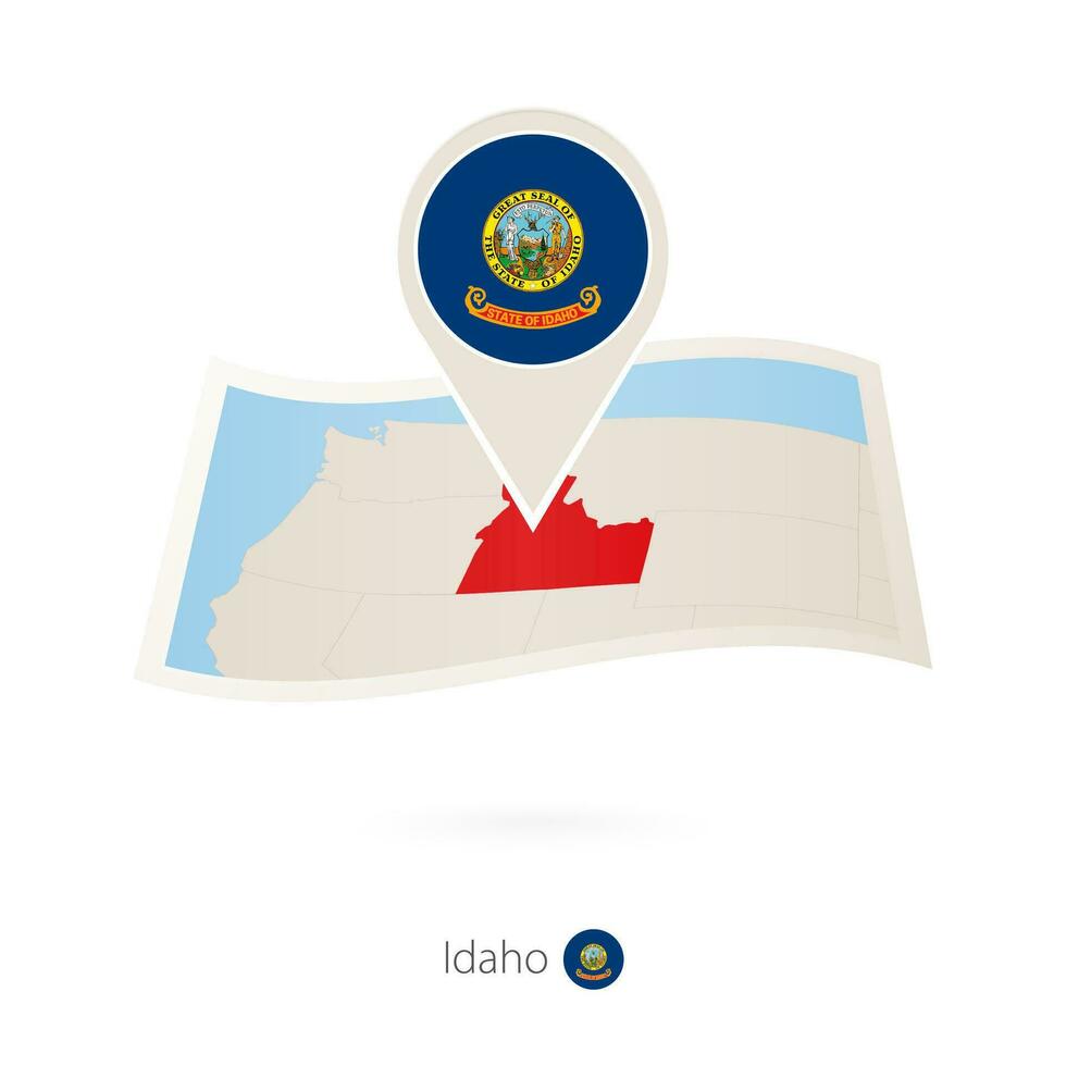 doblada papel mapa de Idaho nos estado con bandera alfiler de Idaho. vector