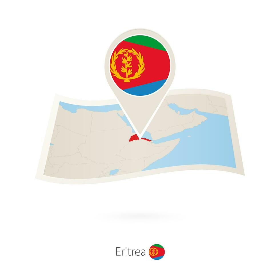 Folded paper map of Eritrea with flag pin of Eritrea. vector