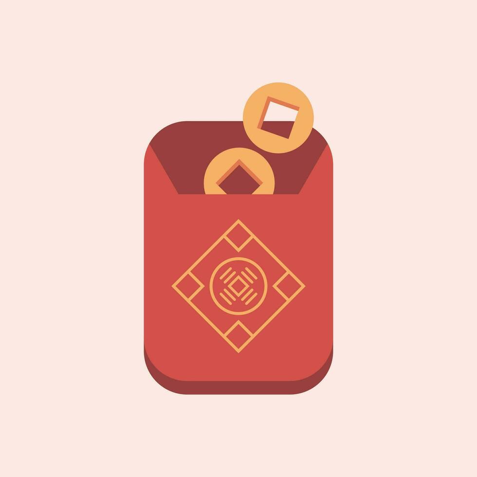 Chinese New Year Red Envelope with Gold Vector illustration in flat design style