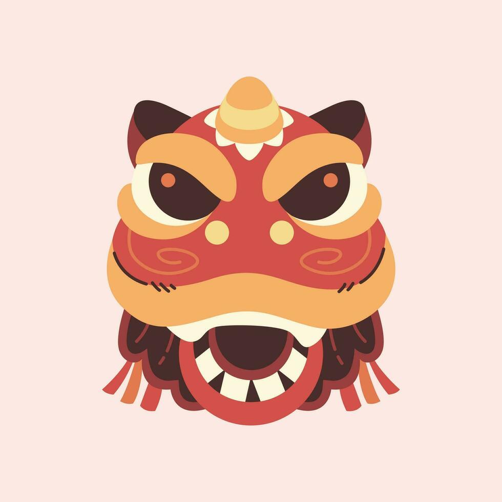 Chinese New Year Cute Cartoon Lion Dance Head Vector illustration in flat design style