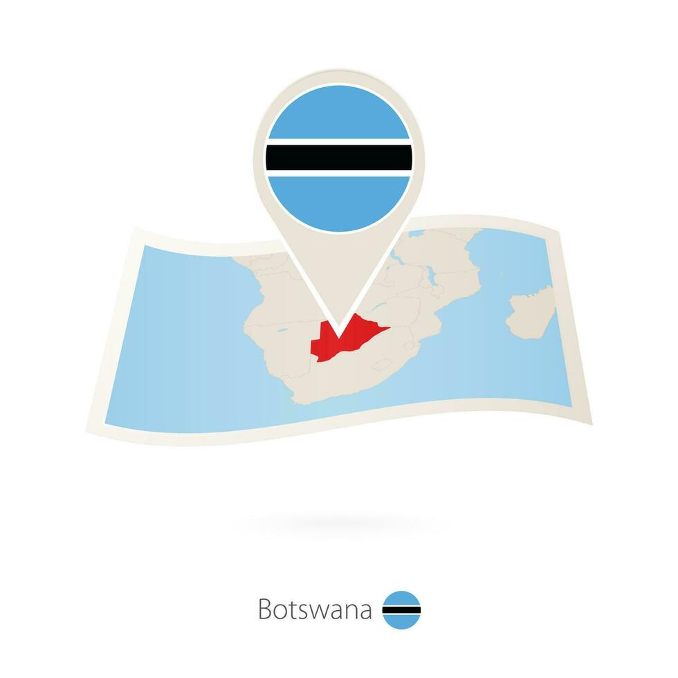 Folded paper map of Botswana with flag pin of Botswana. vector