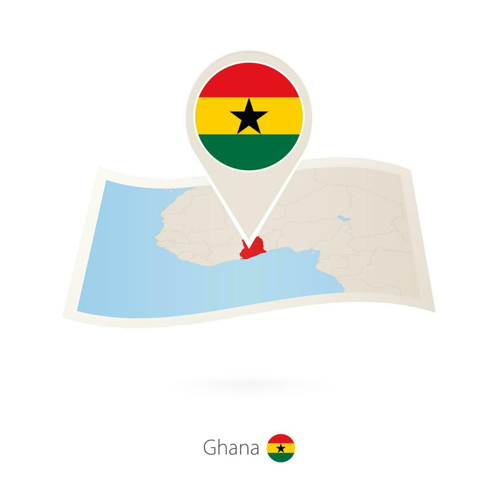 doblada papel mapa de Ghana con bandera alfiler de Ghana. vector