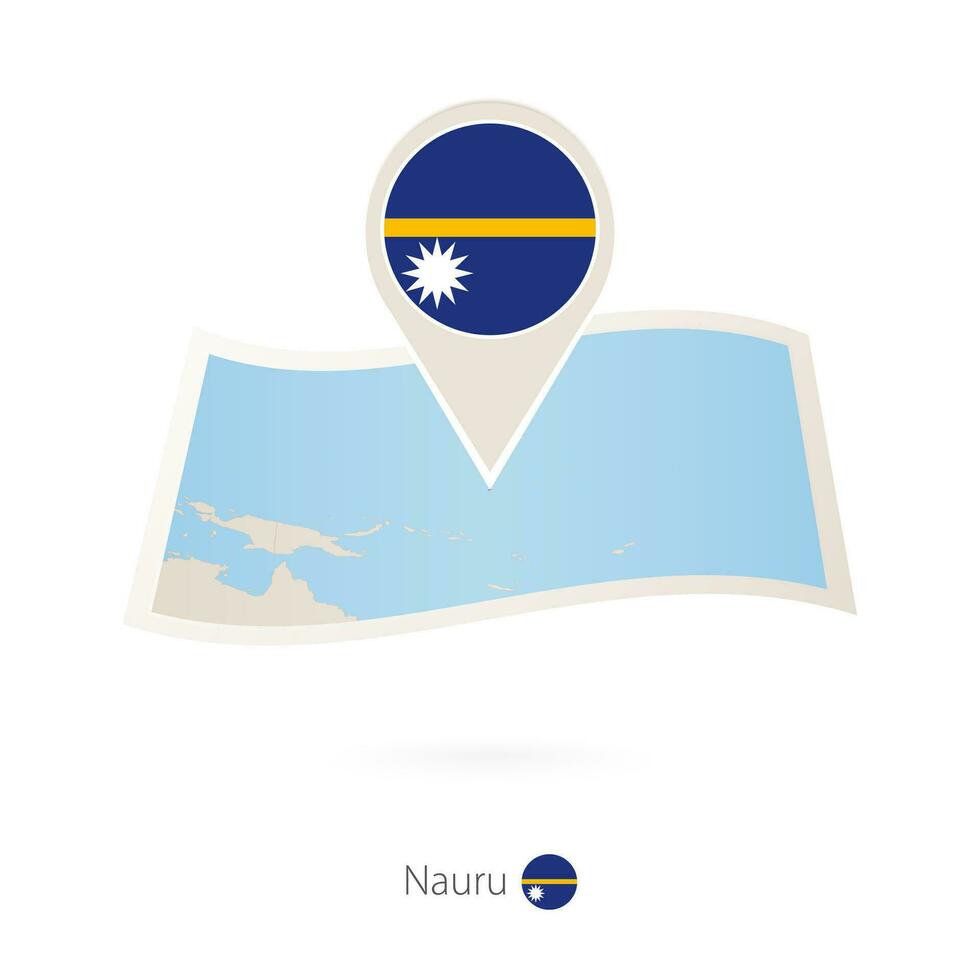 Folded paper map of Nauru with flag pin of Nauru. vector
