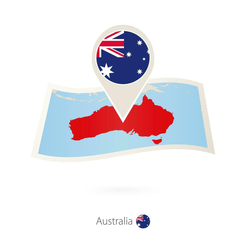 Folded paper map of Australia with flag pin of Australia. vector