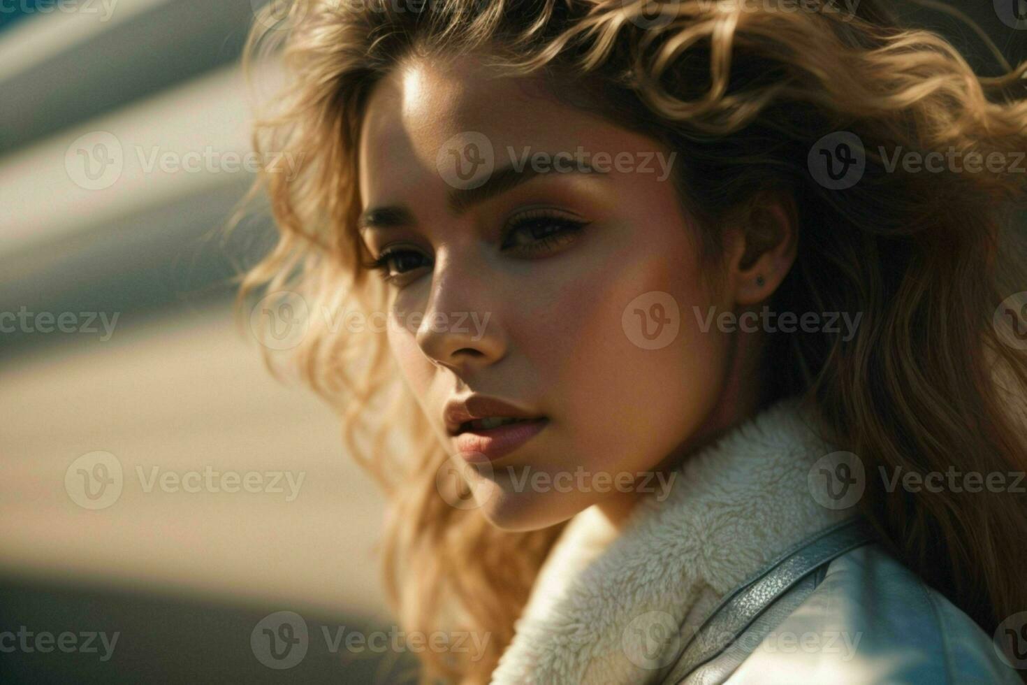 AI generated Stunning beautiful young woman with high contrast shadow and fashionable style photo