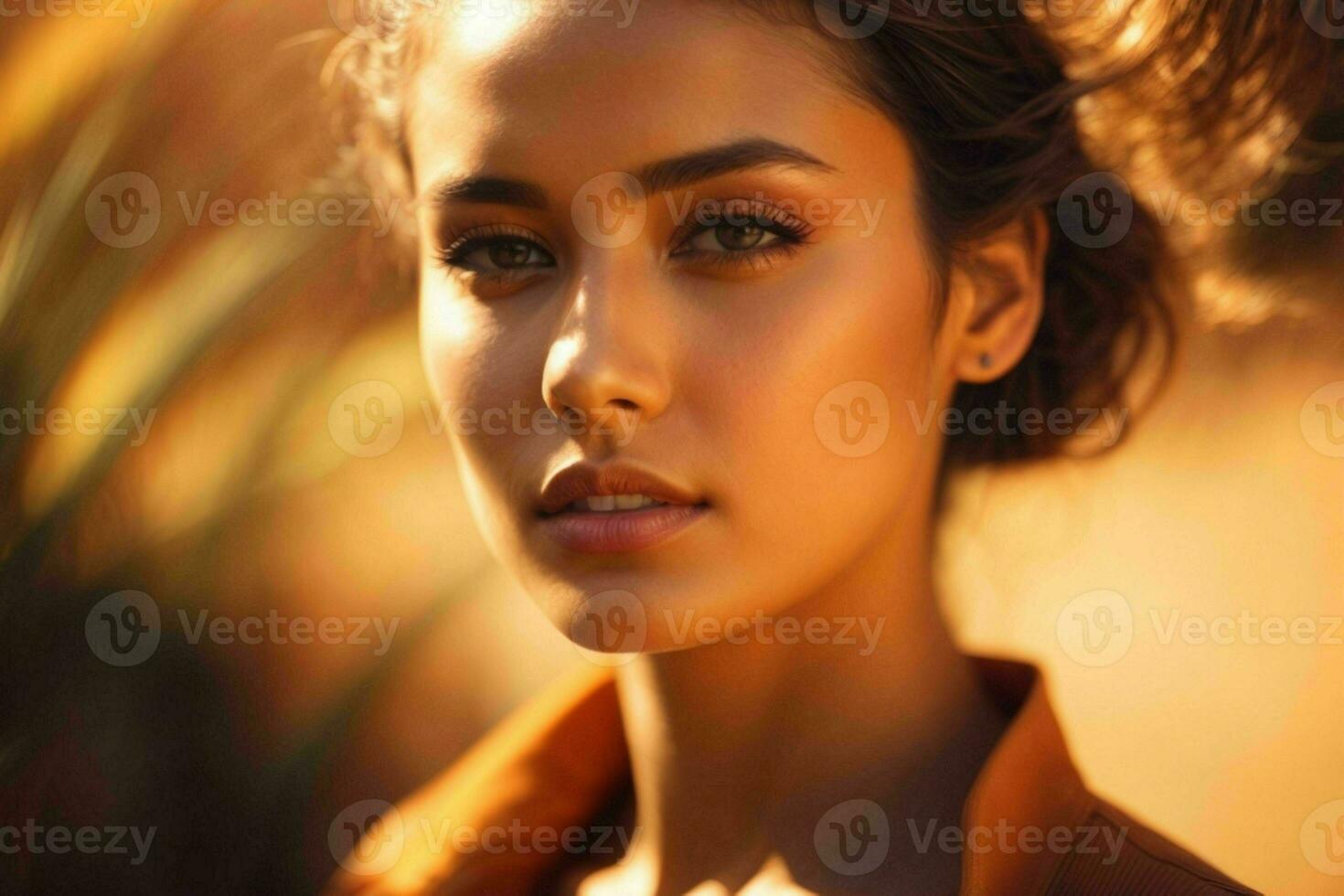 AI generated Stunning beautiful young woman with high contrast shadow and fashionable style photo