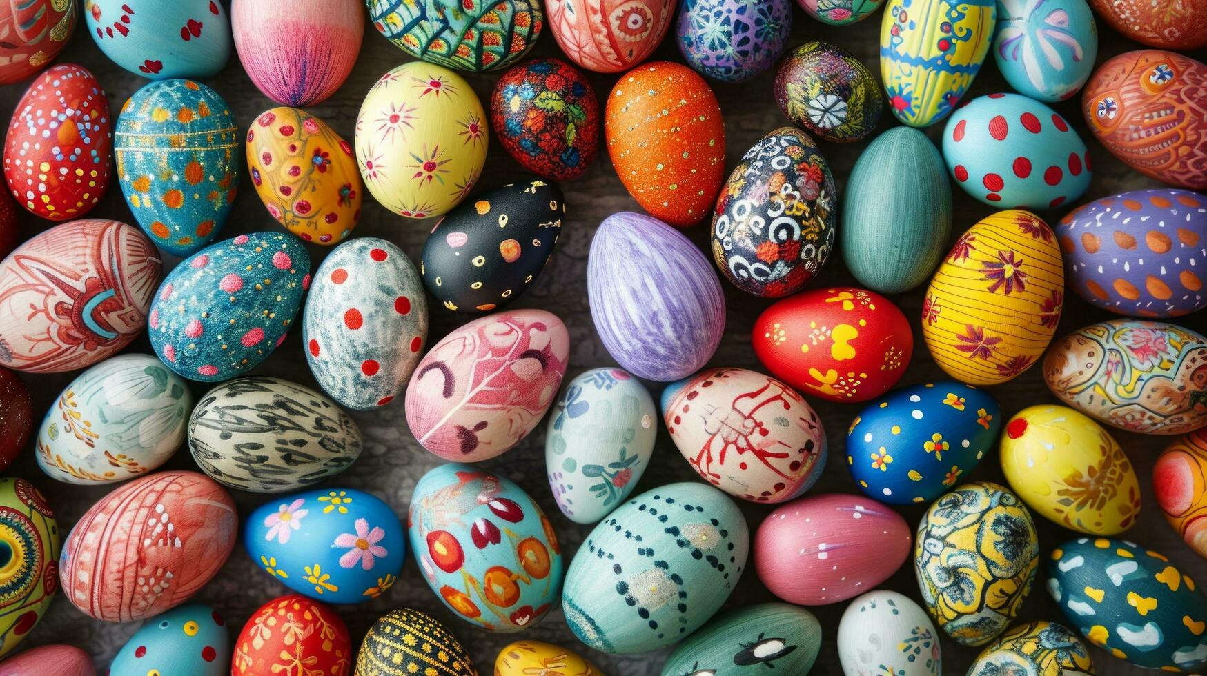 AI generated An array of beautifully decorated eggs, forming a vibrant and eye-catching backdrop photo