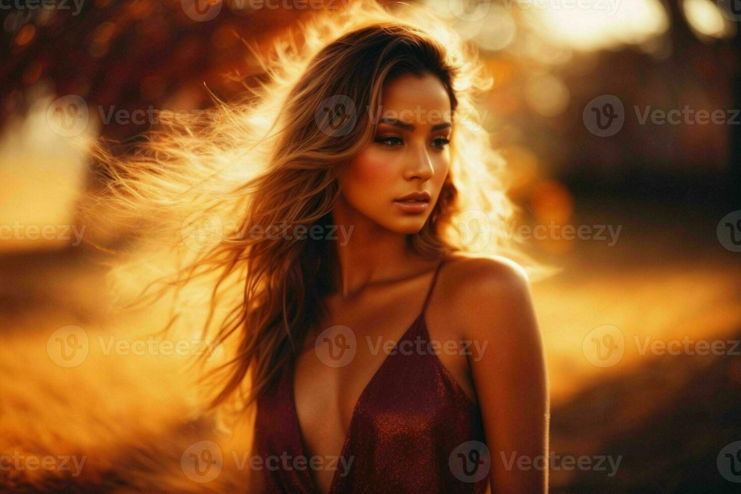 AI generated Stunning beautiful young woman with high contrast shadow and fashionable style photo