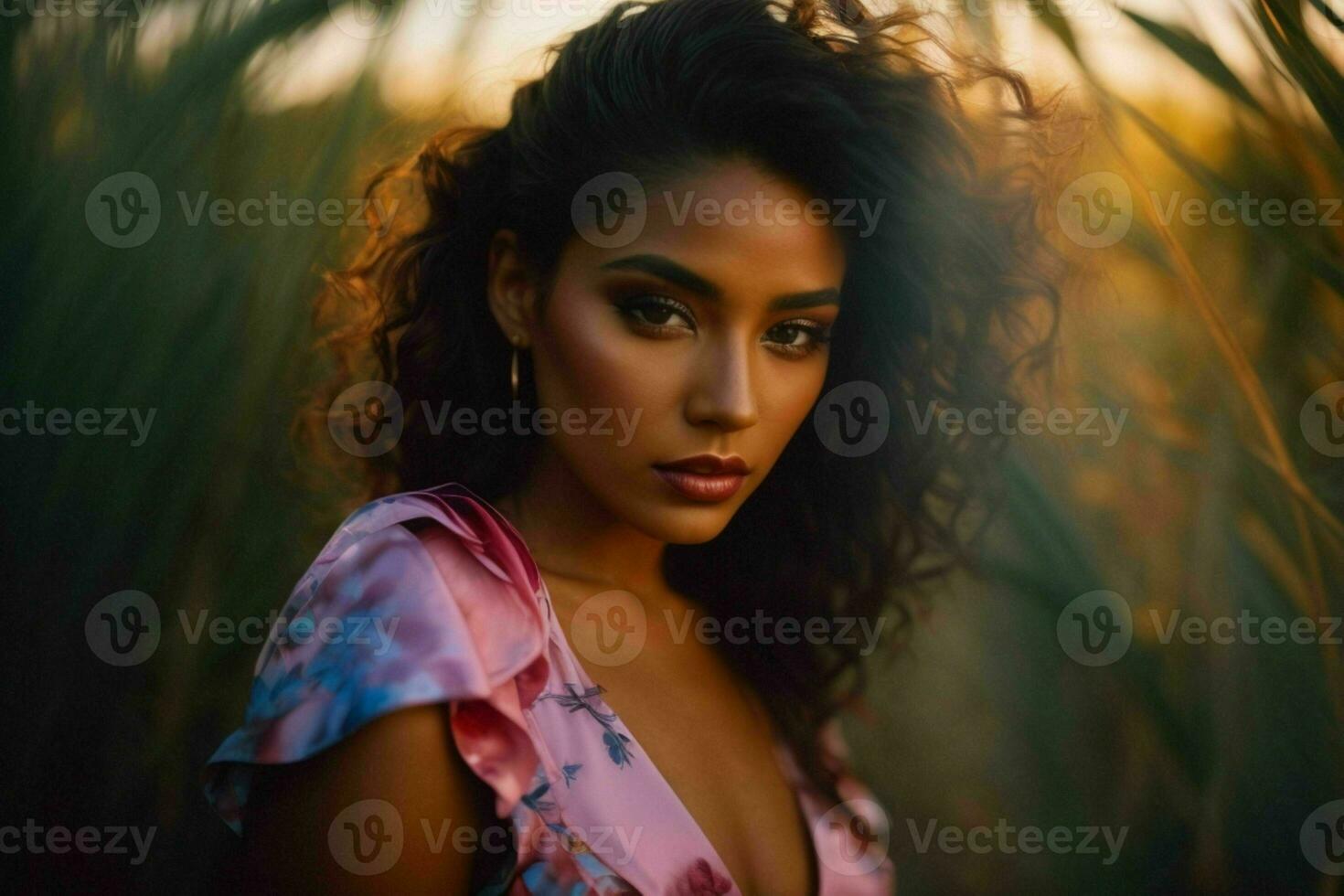 AI generated Stunning beautiful young woman with high contrast shadow and fashionable style photo