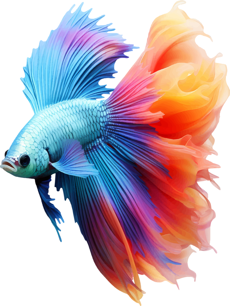 AI generated Colorful bushy tailed betta fish on transparent background png