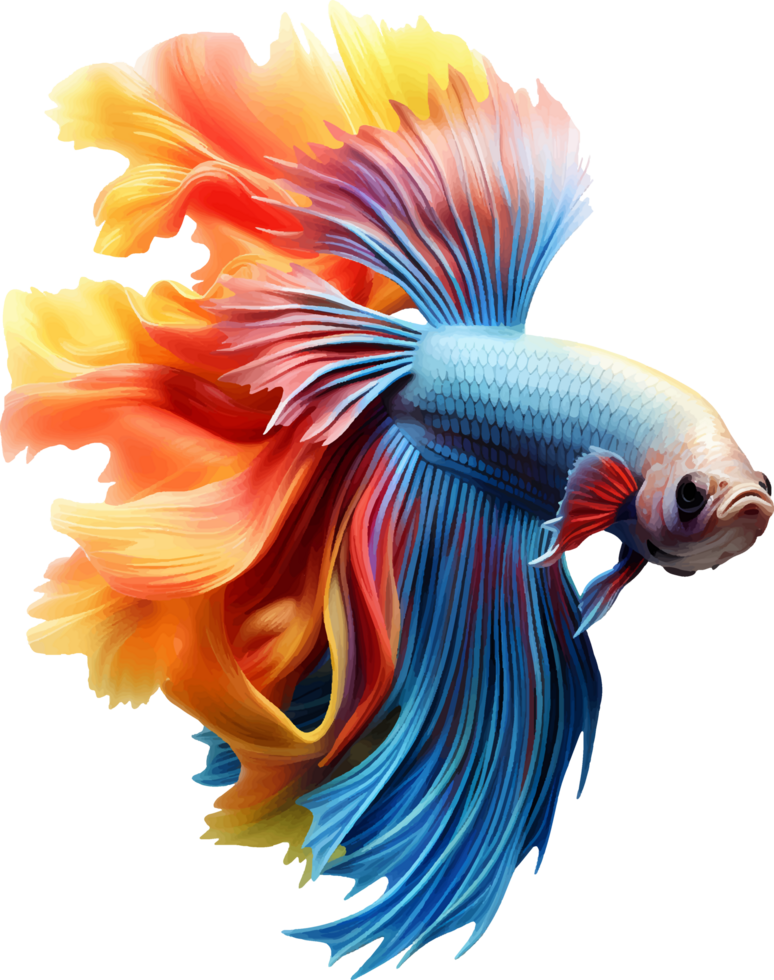 AI generated Colorful bushy tailed betta fish on transparent background png