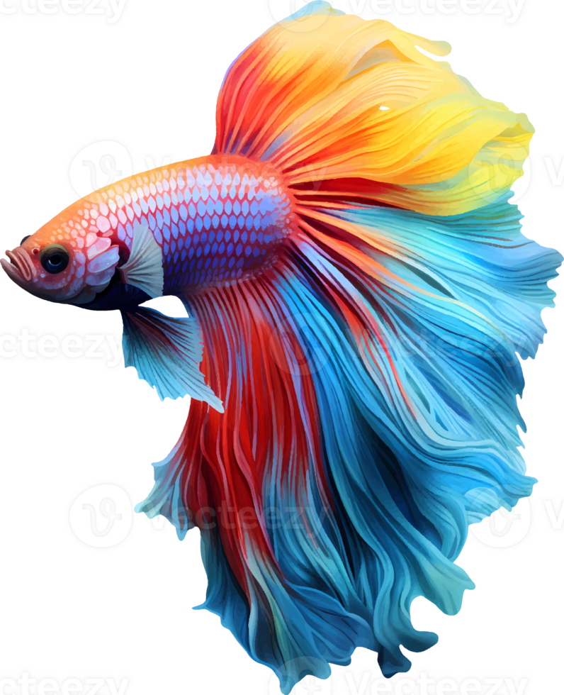 AI generated Colorful bushy tailed betta fish on transparent background png