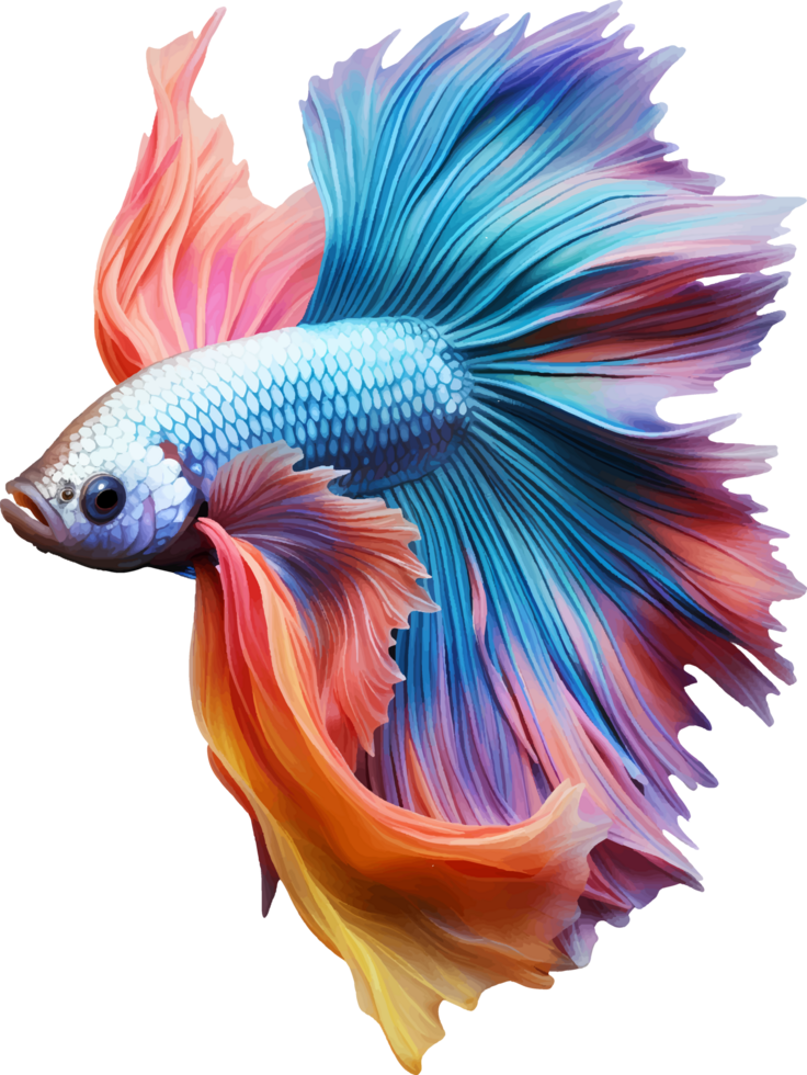 AI generated Colorful bushy tailed betta fish on transparent background png