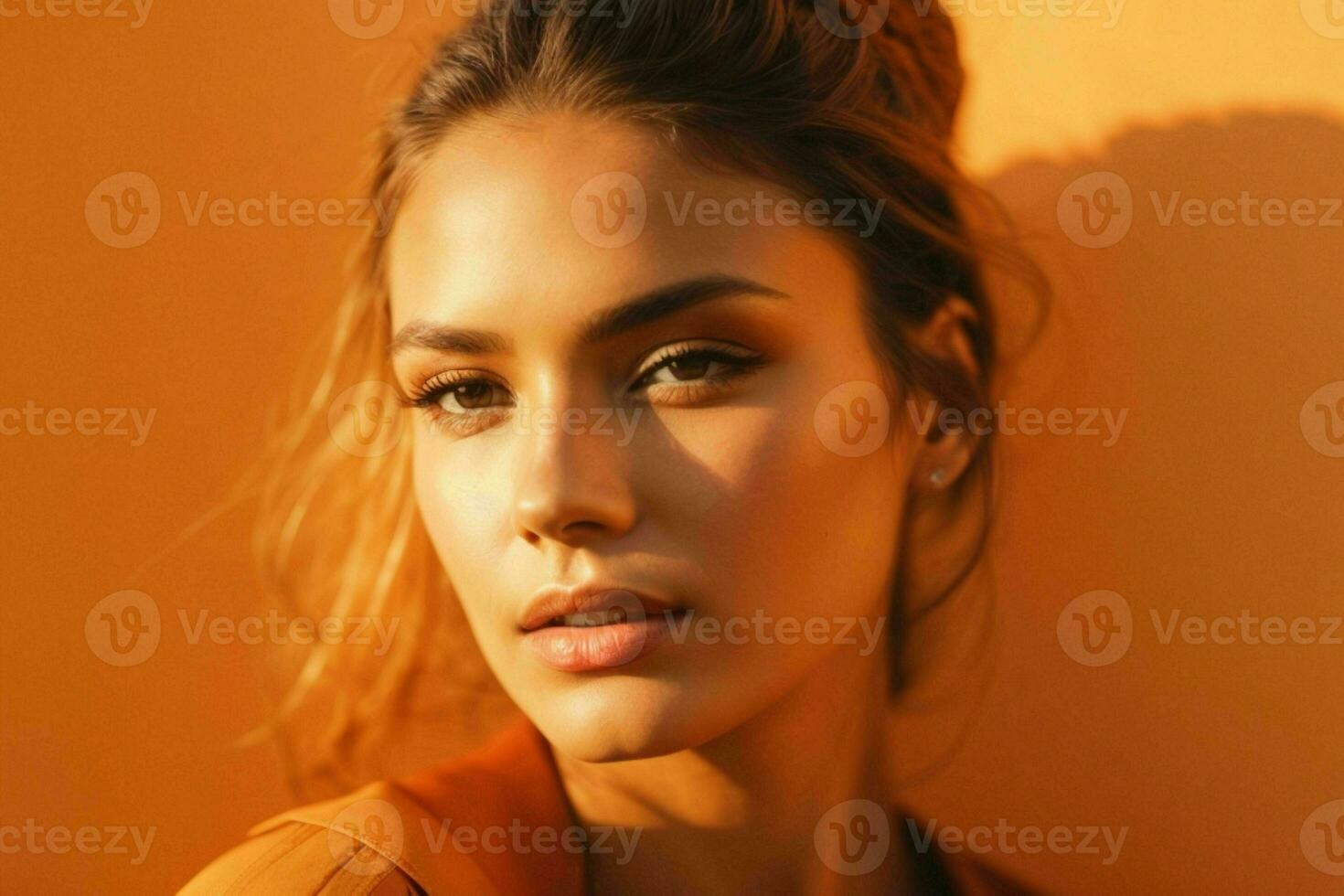 AI generated Stunning beautiful young woman with high contrast shadow and fashionable style photo