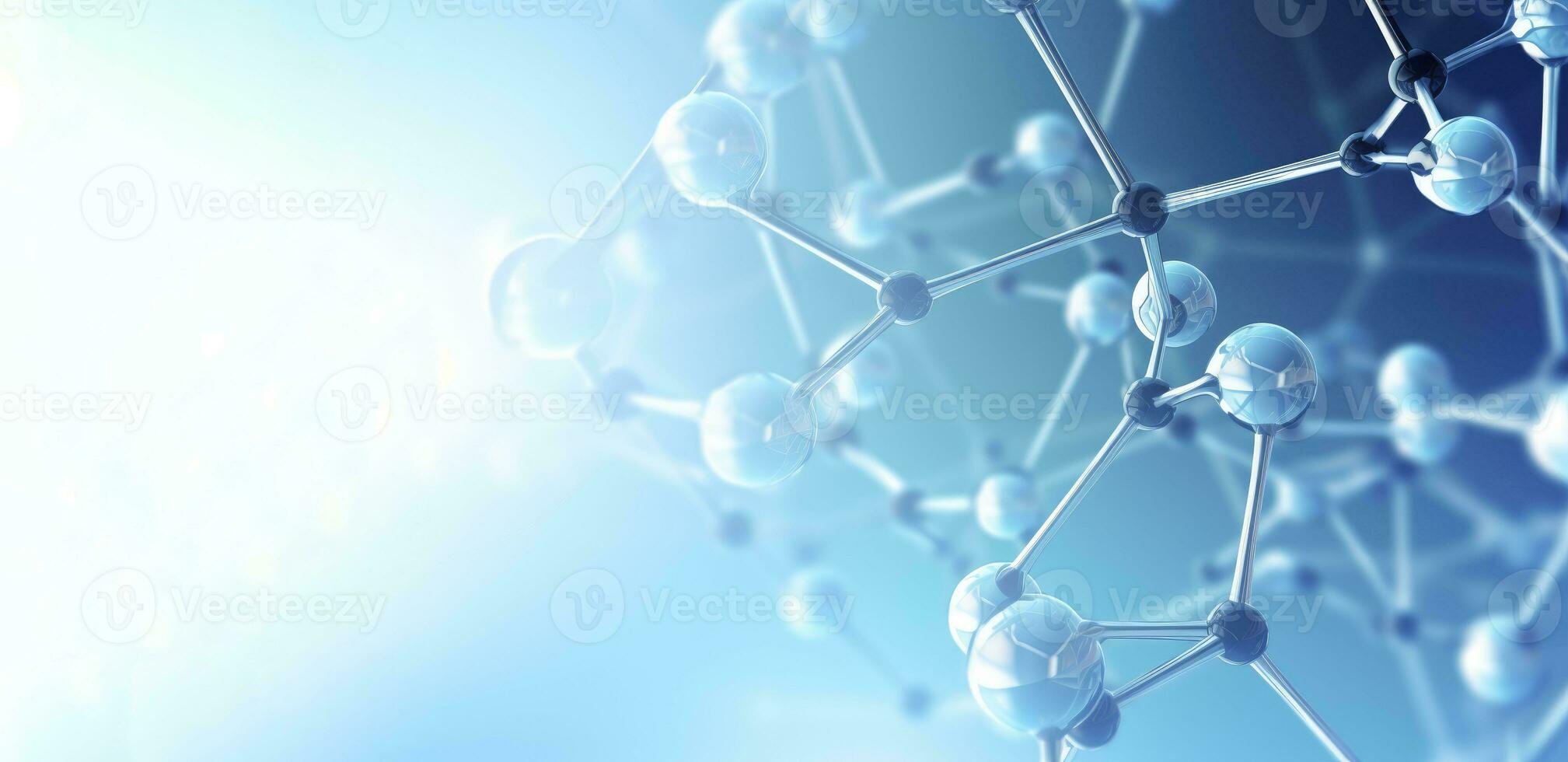 AI generated Banner abstract molecules background. Realistic molecule or atom structure photo