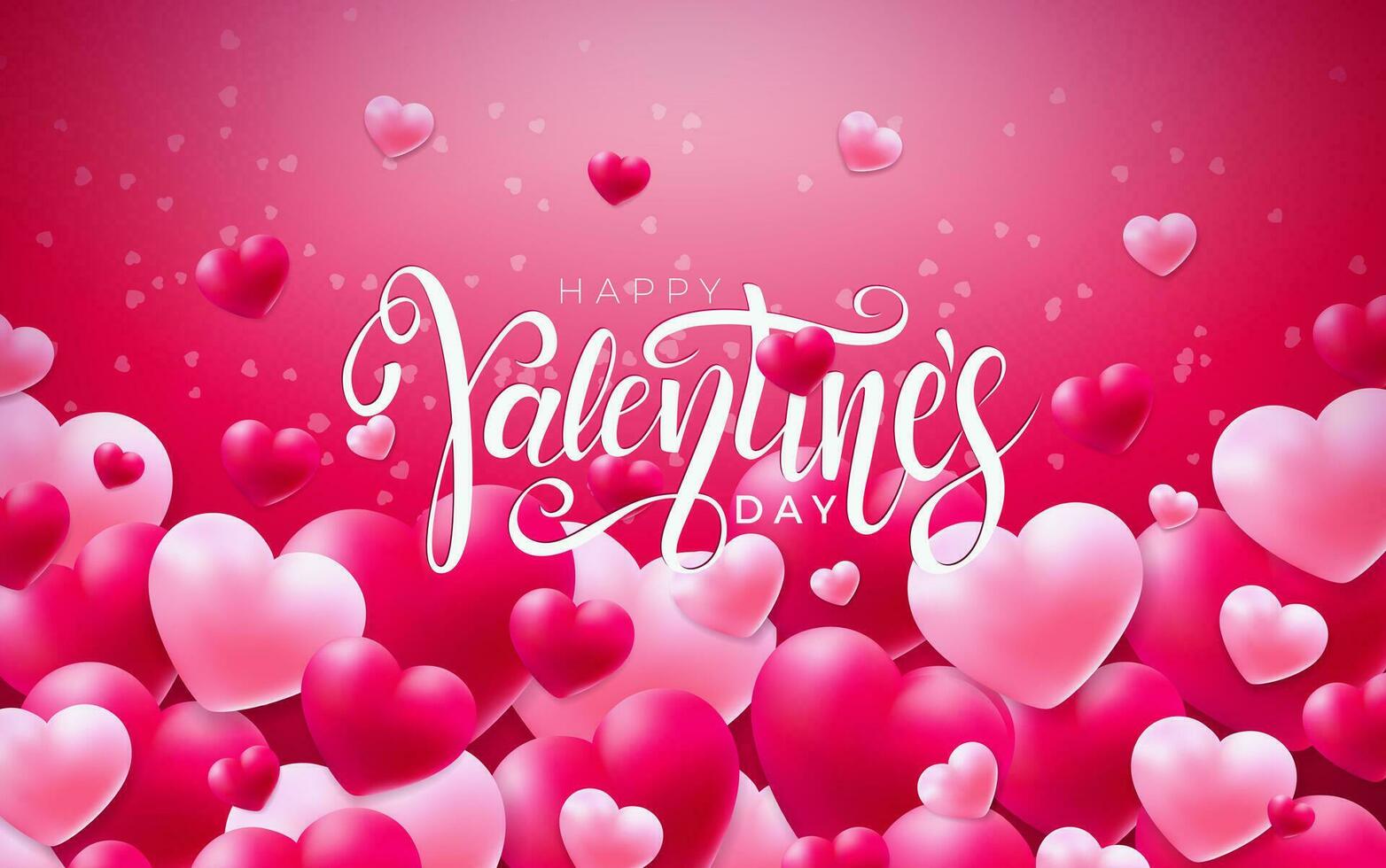 Happy Valentines Day Design with Red and White Heart and Typography Letter on Red Background. Vector Wedding and Romantic Love Valentine Theme Illustration for Flyer, Greeting Card, Banner, Holiday