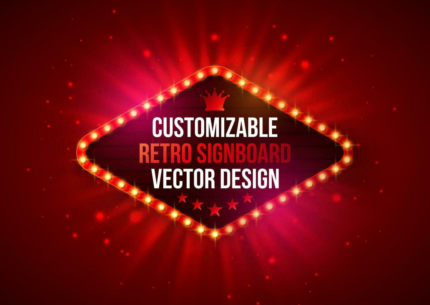 Vector Retro Billboard or Lightbox Illustration with Customizable Design on Shiny Red Background. Light Bulb Frame or Vintage Bright Signboard for Show, Night Events, Cinema or Theatre Advertising