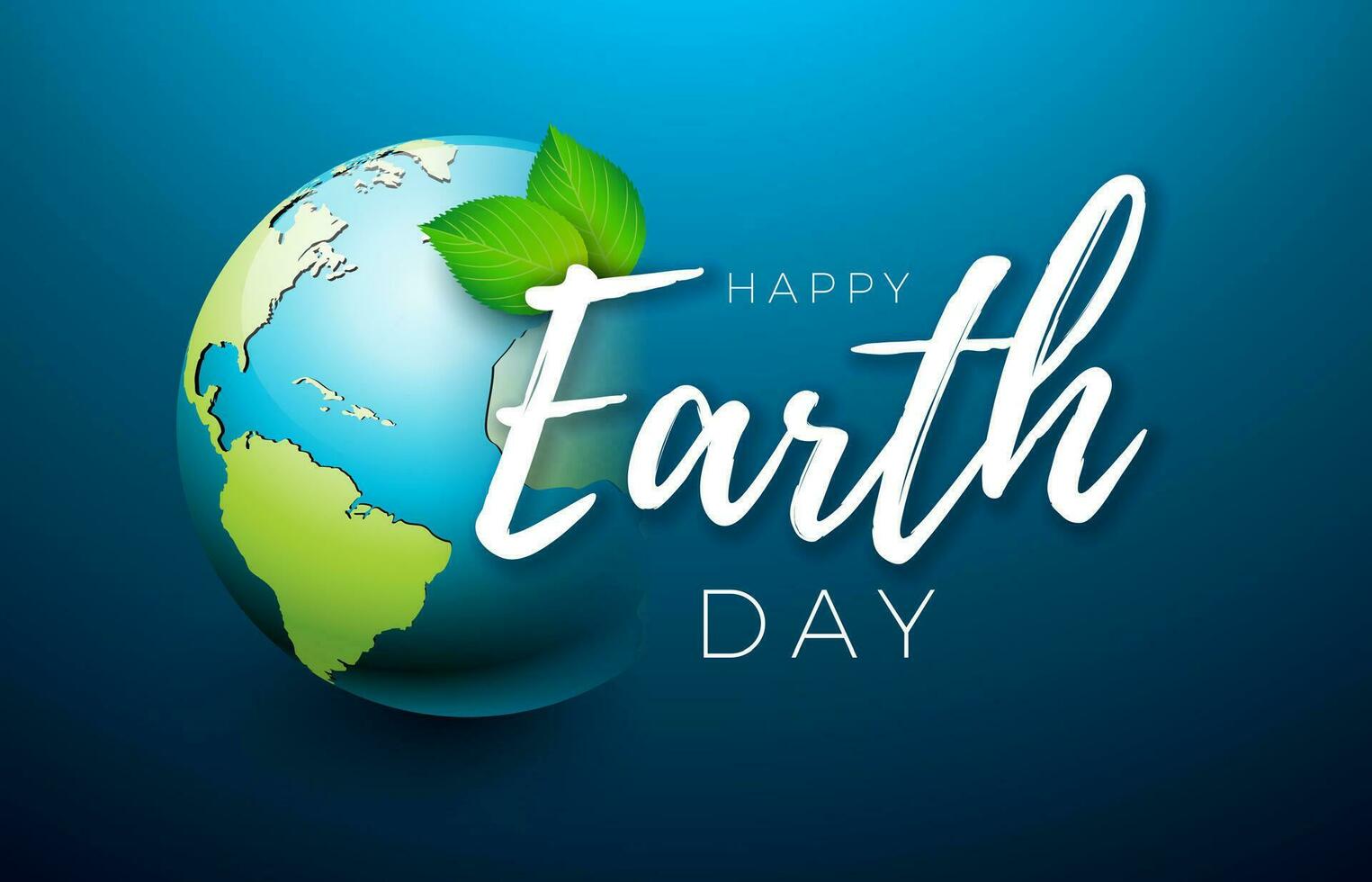 Earth Day Illustration with Planet and Green Leaf on Blue Background ...