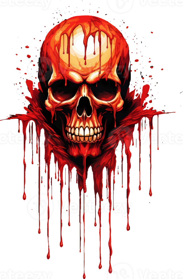 AI generated T-shirt design. skull with dripping blood, transparent background png