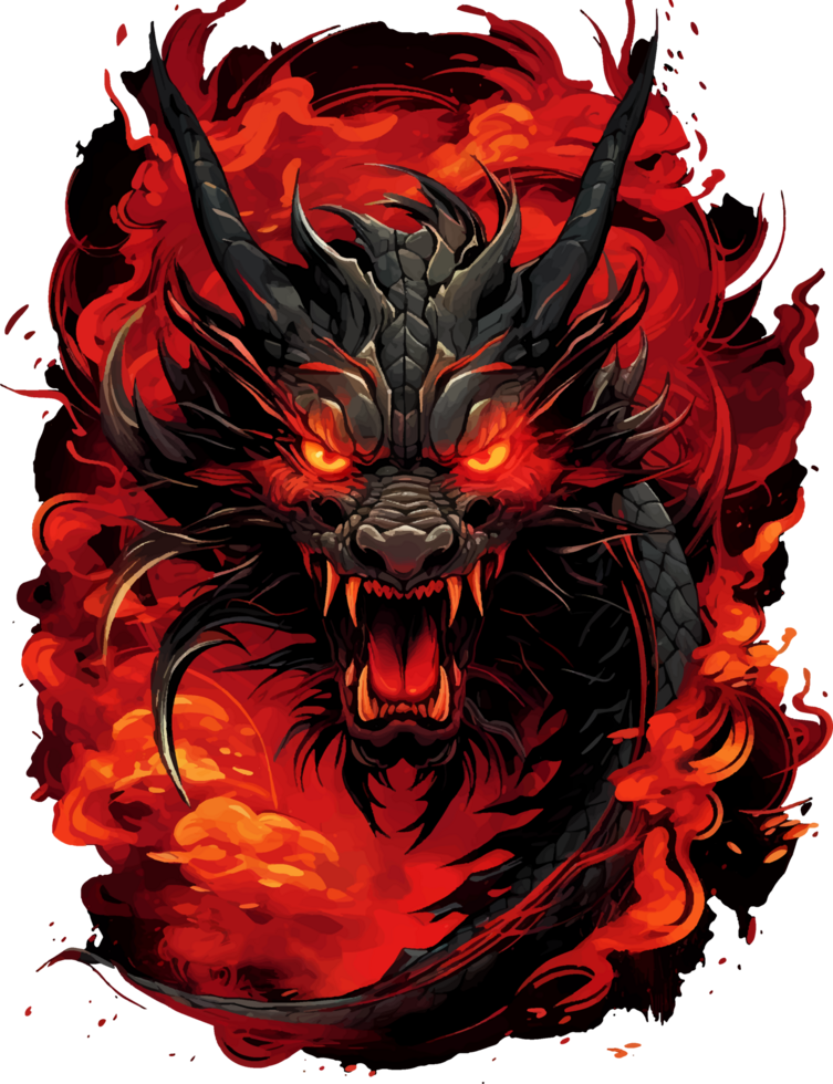 AI generated T-shirt design. red chinese dragon on transparent background png