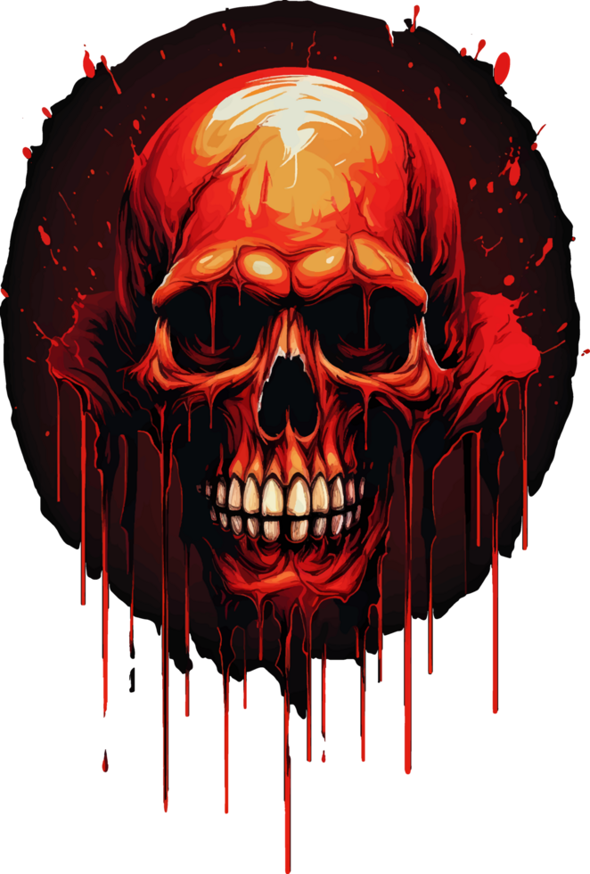 AI generated T-shirt design. skull with dripping blood, transparent background png