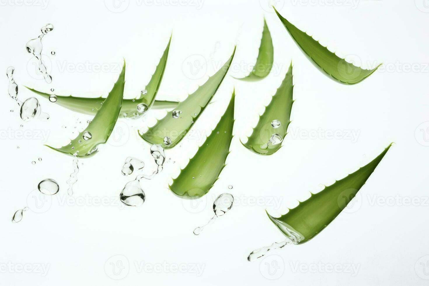 AI generated Aloe vera green leaves on white background photo