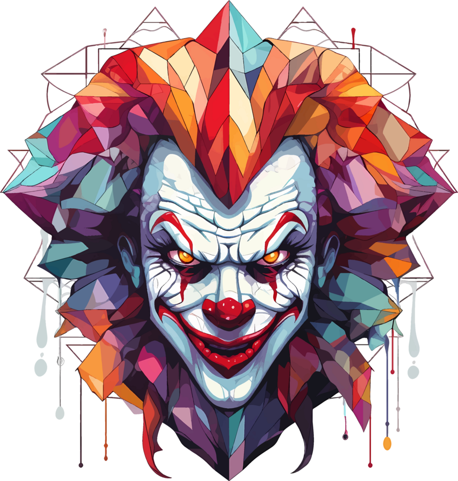 ai generato il male clown a partire dal geometrico forme su trasparente sfondo, maglietta design o etichetta pronto per Stampa png