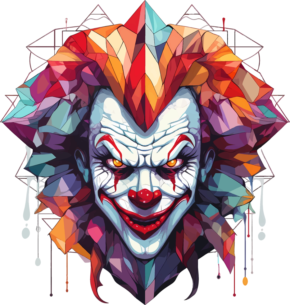 AI generated Evil clown from geometric shapes on transparent background, t-shirt design or sticker ready to print png