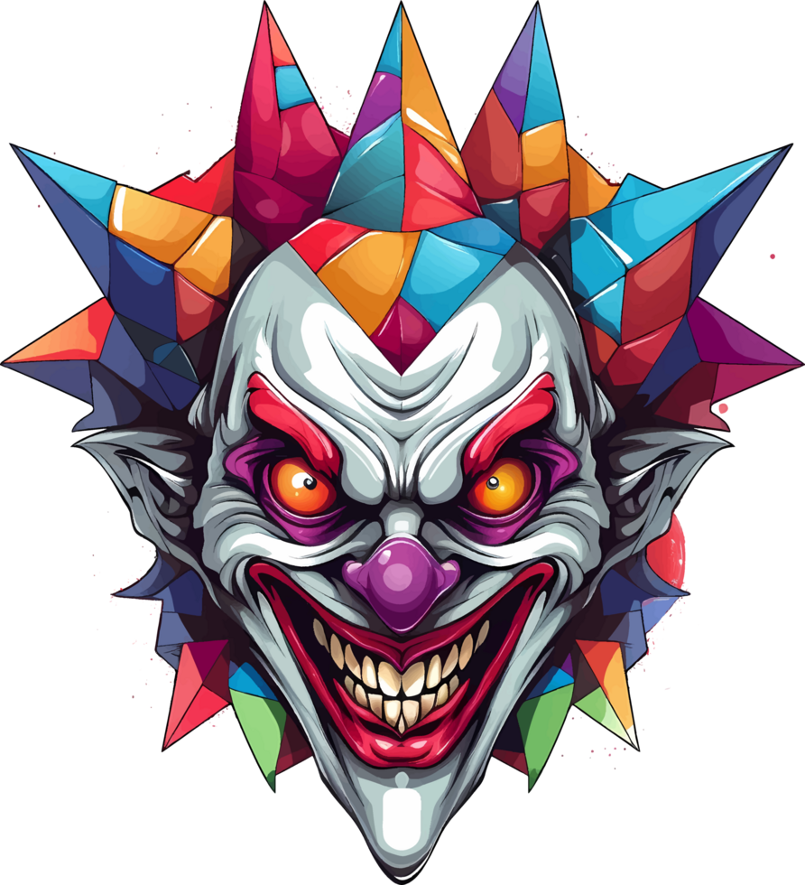 AI generated Evil clown from geometric shapes on transparent background, t-shirt design or sticker ready to print png