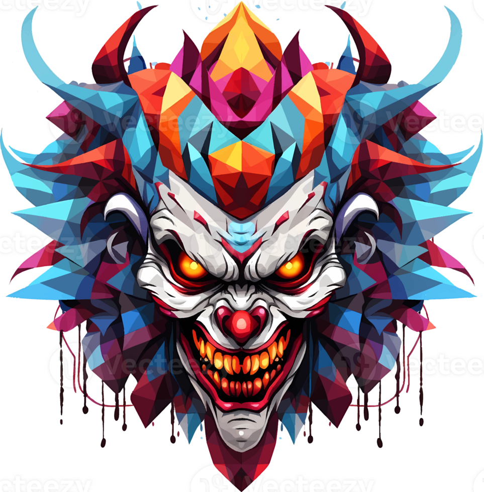 AI generated Evil clown from geometric shapes on transparent background, t-shirt design or sticker ready to print png