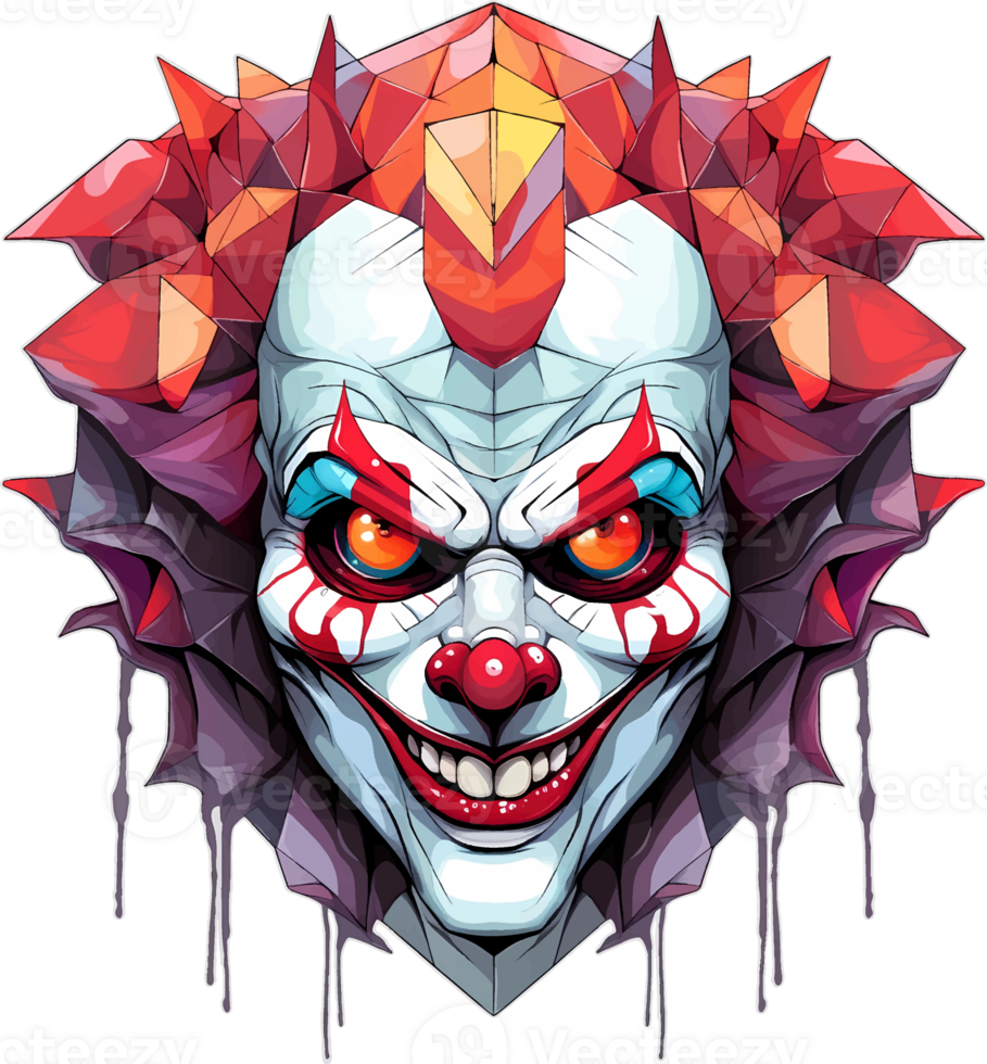 AI generated Evil clown from geometric shapes on transparent background, t-shirt design or sticker ready to print png