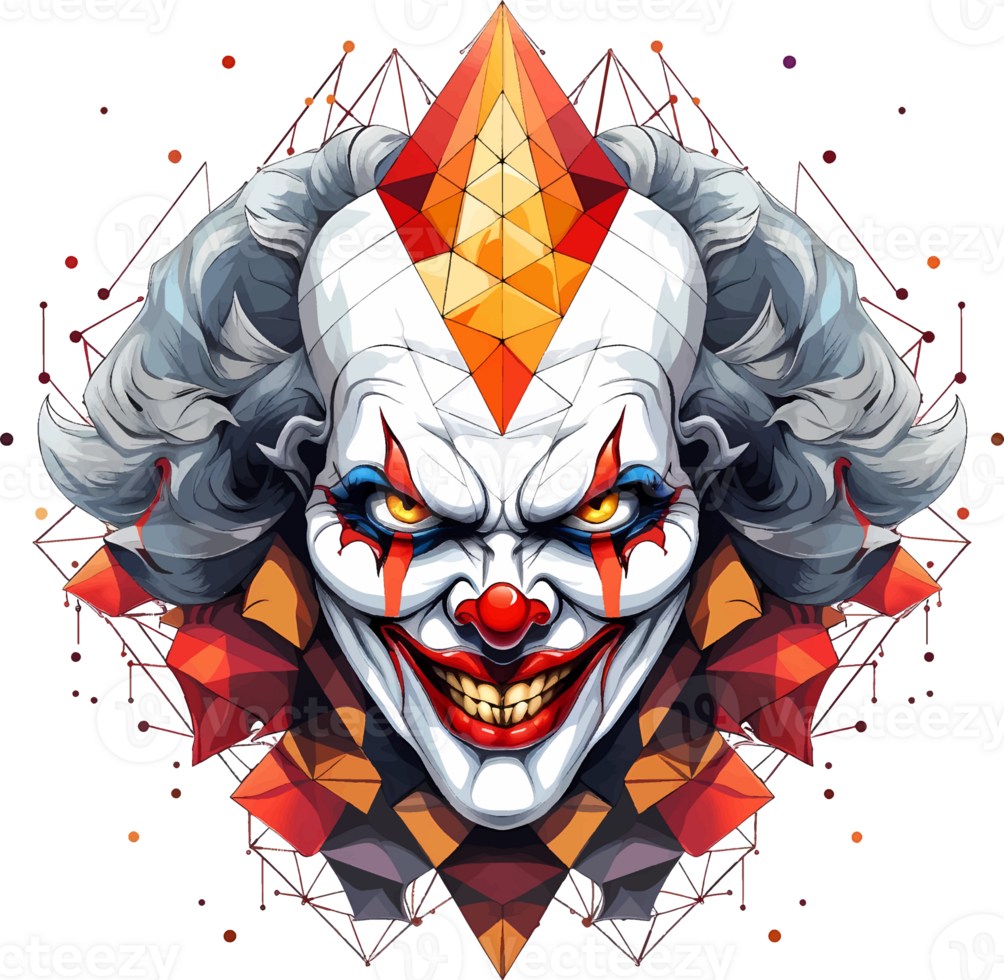 AI generated Evil clown from geometric shapes on transparent background, t-shirt design or sticker ready to print png