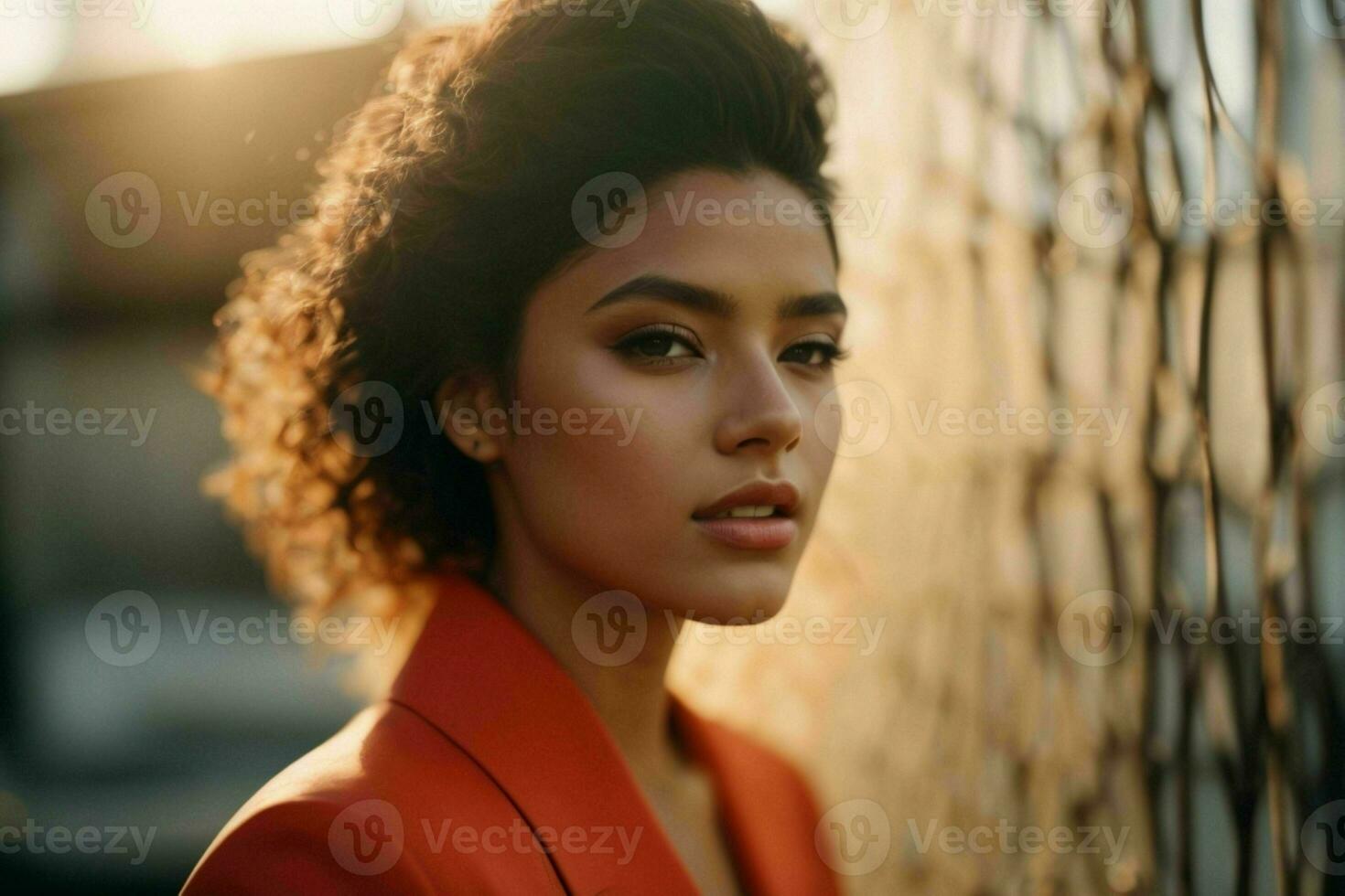 AI generated Stunning beautiful young woman with high contrast shadow and fashionable style photo