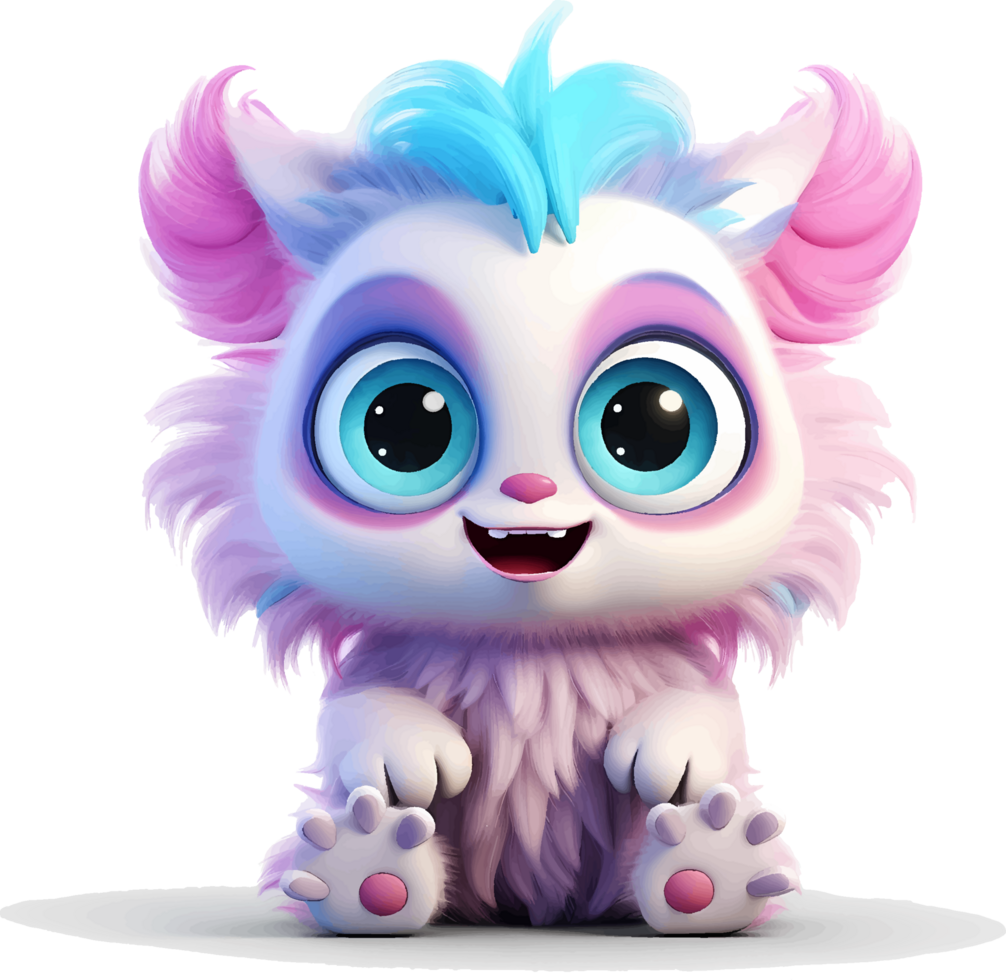 AI generated Cute big eyed furry monster baby on transparent background png