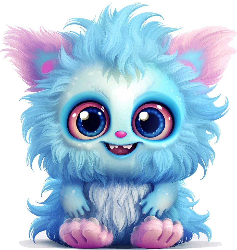 AI generated Cute big eyed furry monster baby on transparent background png